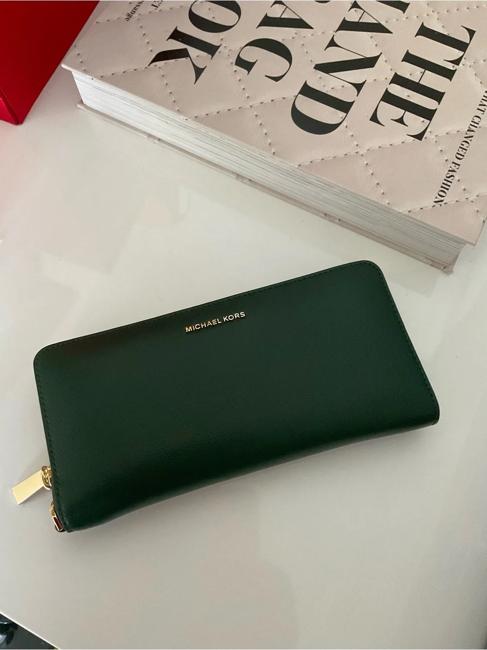 MICHAEL Michael Kors Dark Green Zip-Around Leather Wallet with Gold Hardware NWT